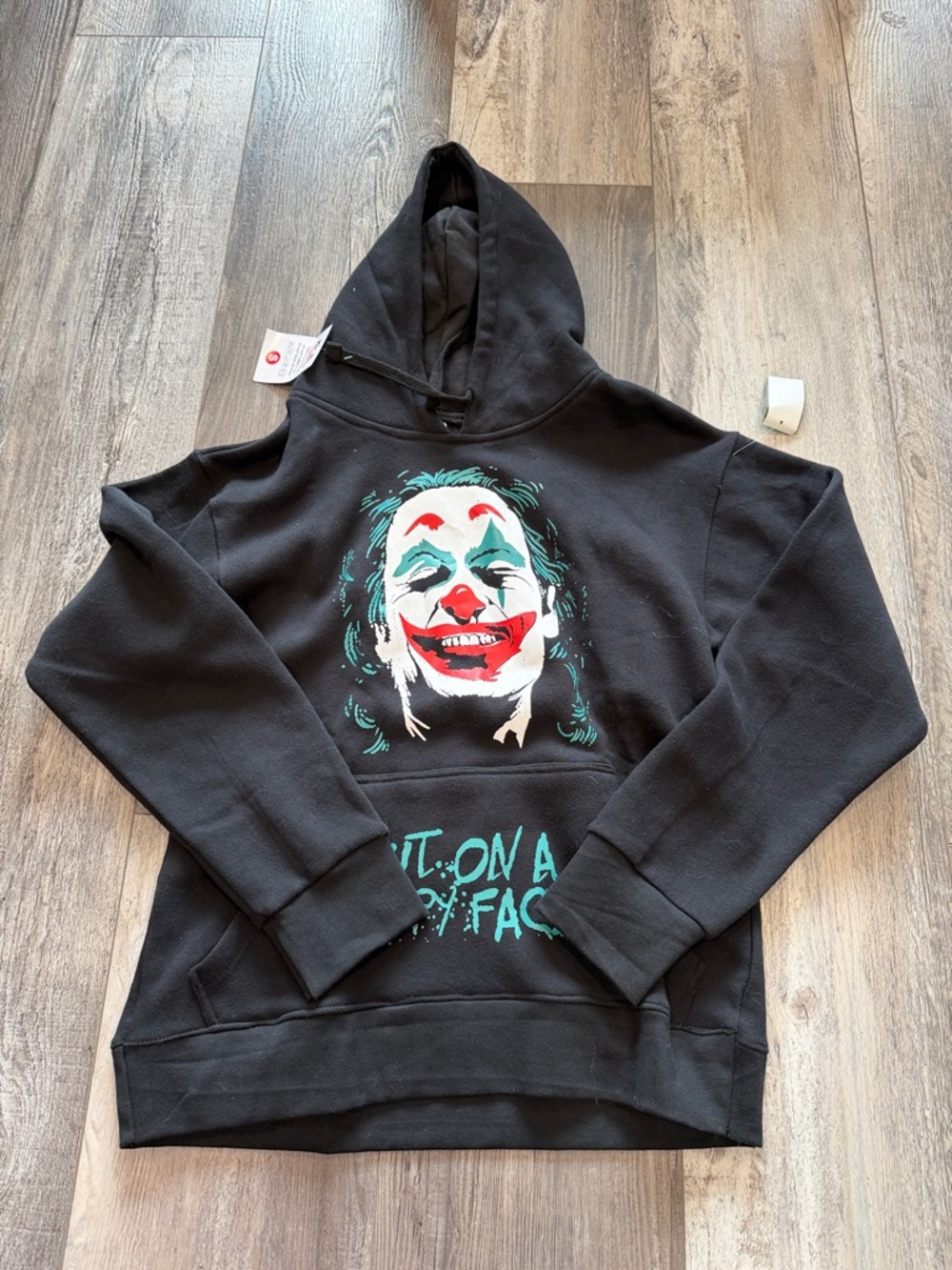Black Hoodie with‎ Colorful Joker Graphic